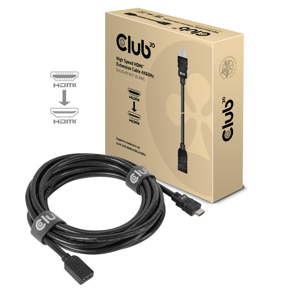 CLUB3D CAC-1325 Câble HDMI 2.0 Mâle vers Femelle, 5 m, Noir