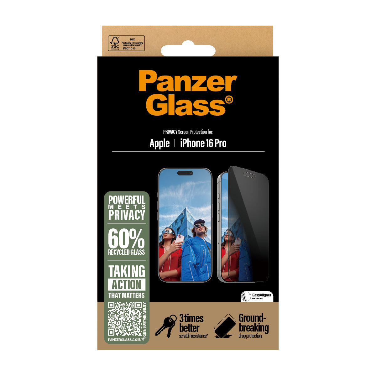PanzerGlass ® 2-Way Privacy Screen Protector iPhone 16 Pro | Ultra-Wide Fit w. EasyAligner Protection d'écran transparent Apple 1 pièce(s) - vue 3
