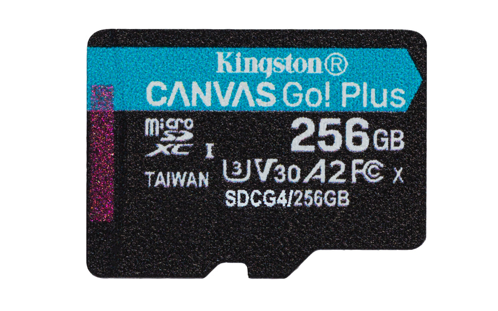 Kingston Technology Carte microSDXC Canvas Go Plus Gen4 200R A2 U3 de 256 Go, pack unique sans ADP