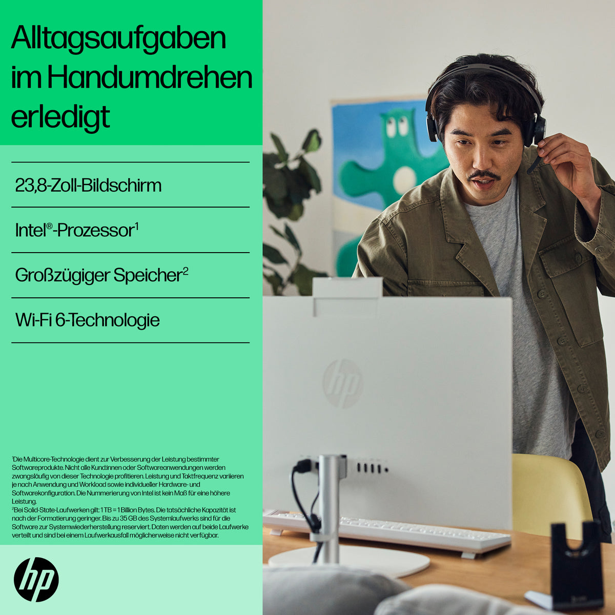 HP All-in-One Touch PC 24-cr0241ng, Écran Tactile 60,5 cm (23,8"), Intel Core i3 N300, 8GB RAM, 512GB SSD, Windows 11