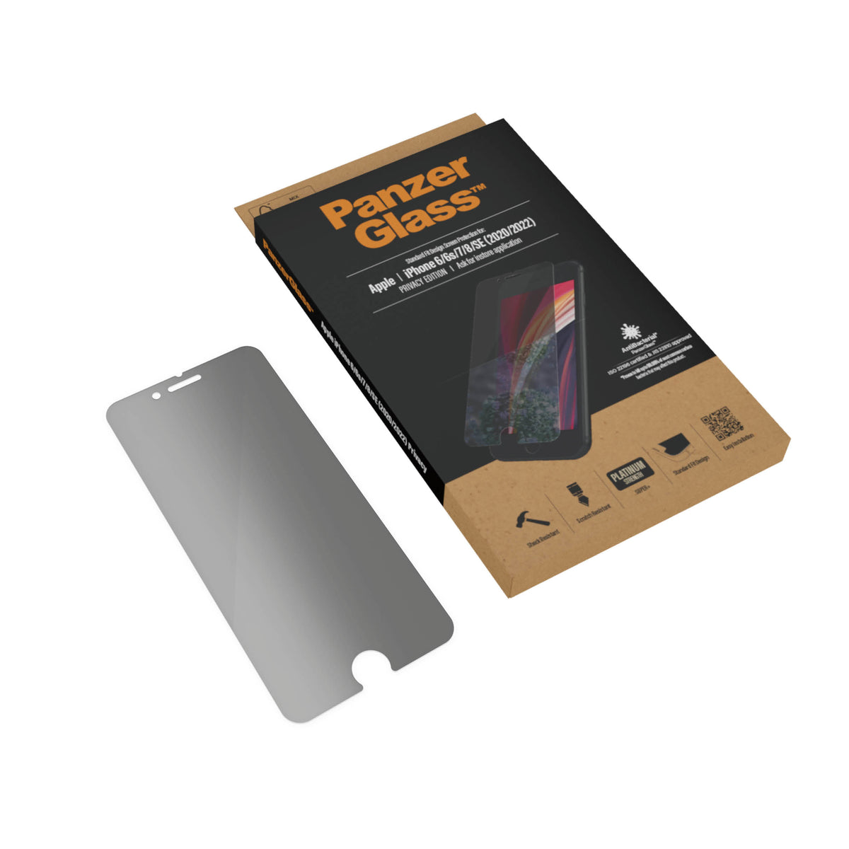 PanzerGlass Protection d'Écran de Confidentialité pour iPhone SE (2020/2022), 8, 7, 6, 6s, Standard Fit