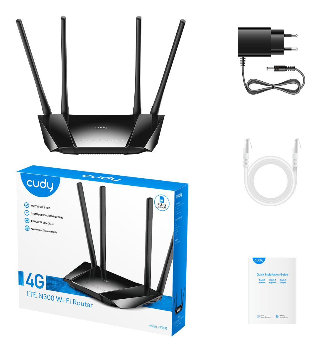 Cudy LT400 Routeur Sans Fil 4G Fast Ethernet Monobande 2,4 GHz, Noir
