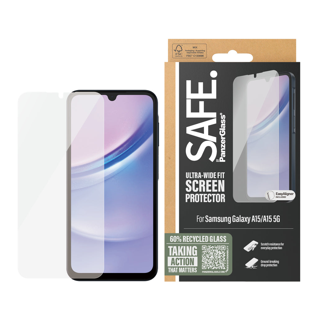PanzerGlass SAFE. by ® Screen Protector by Samsung Galaxy A15 | A15 5G | Ultra-Wide Fit w. EasyAligner Protection d'écran transparent 1 pièce(s)