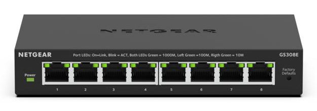 NETGEAR GS308E Géré L2/L3 Gigabit Ethernet (10/100/1000) Noir