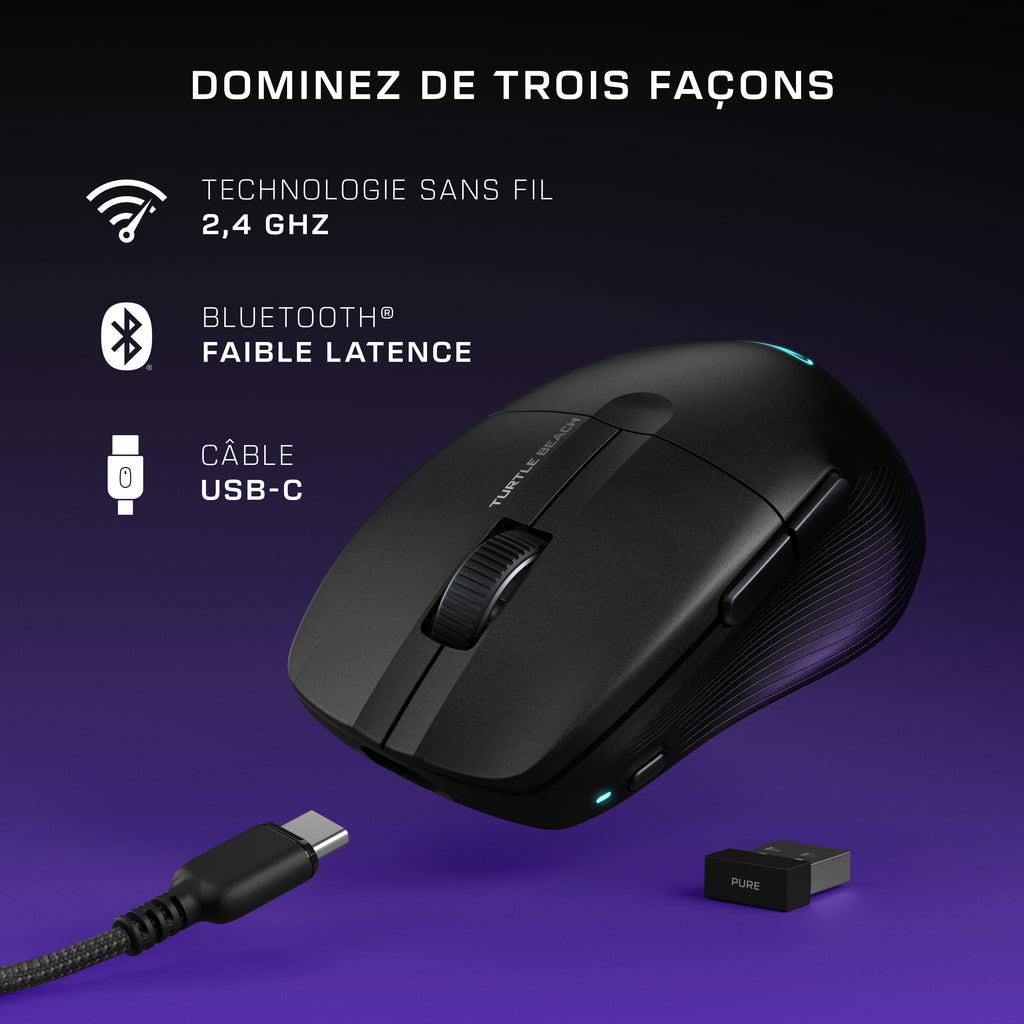 Turtle Beach Pure Air - Souris de gaming RGB ergonomique sans fil ultra-légère, capteur optique 26 000 PPP, batterie 125