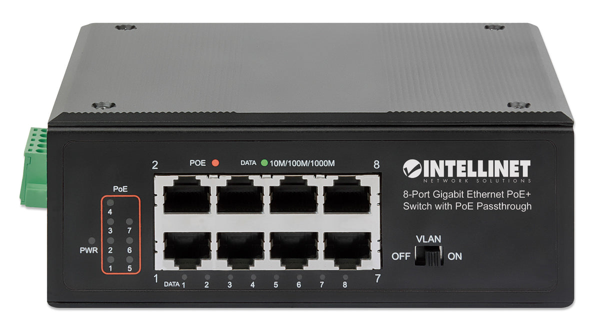 Intellinet Commutateur réseau (switch) industriel Gigabit Ethernet PoE+ 8 ports avec passthrough PoE, 1 port PD PoE 95 W