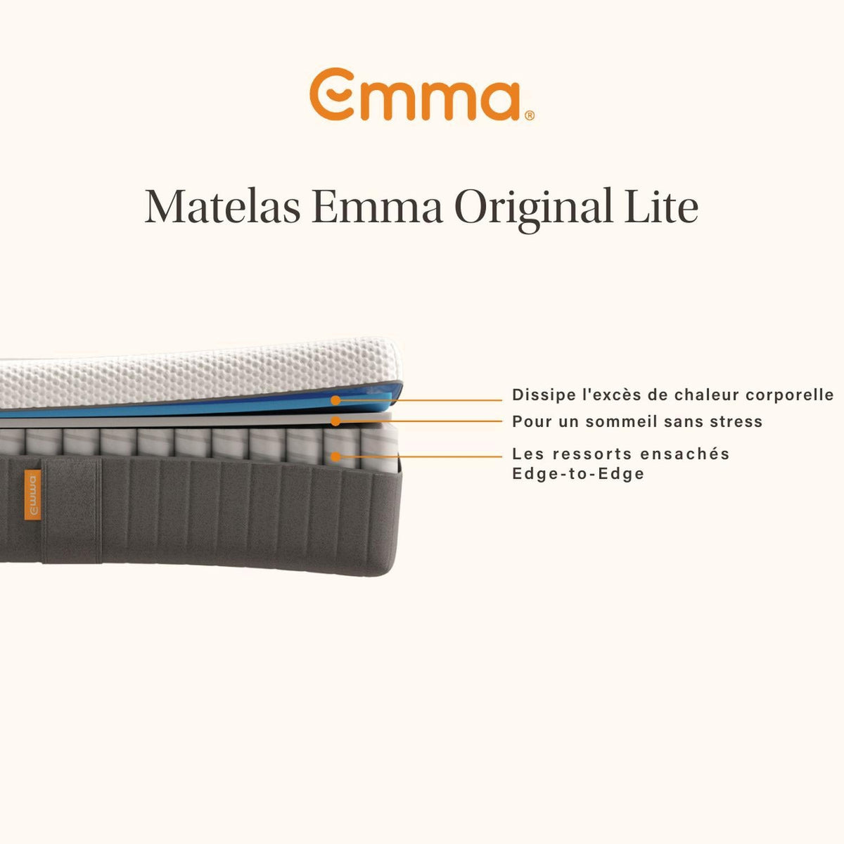 EMMA Matelas Hybride Ressorts et Mousse 140x190cm mi-ferme Original Lite