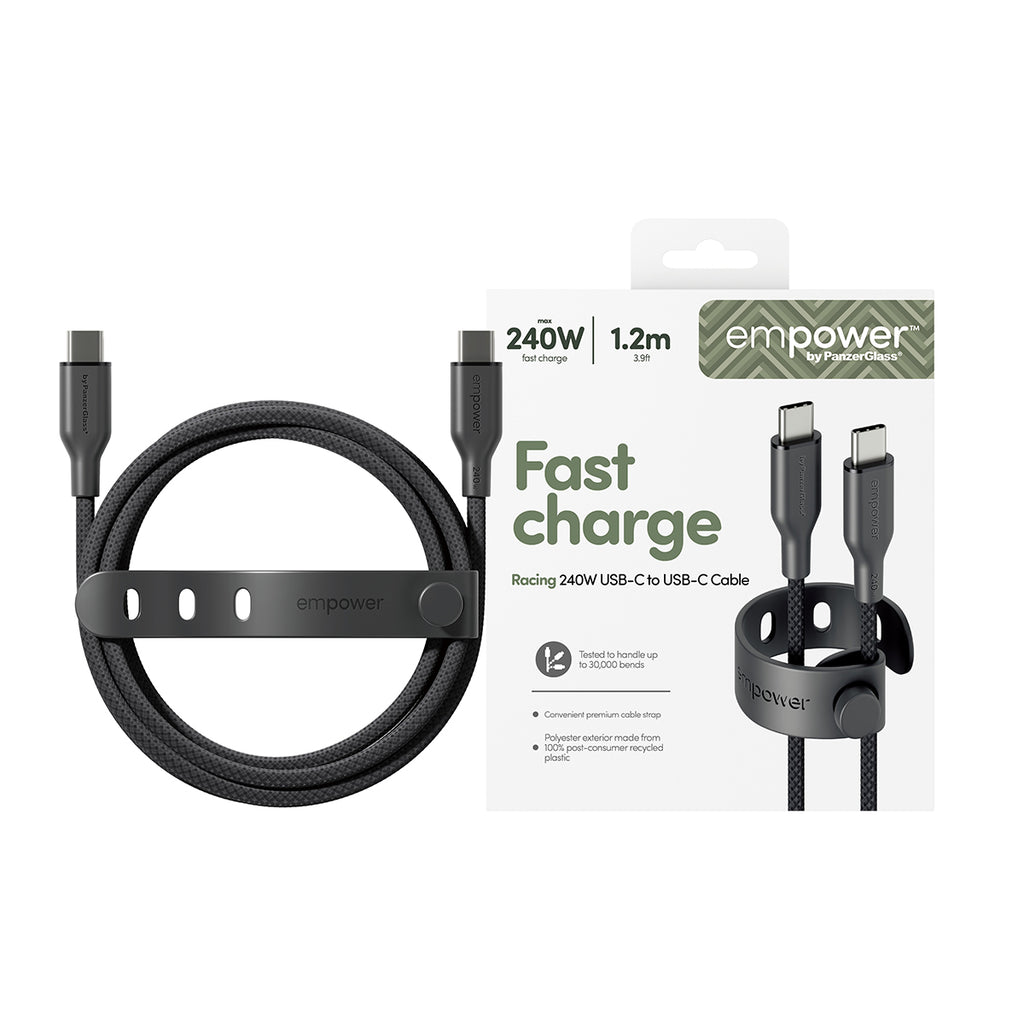 PanzerGlass empower™ by ® Racing 240W USB-C to USB-C Cable | USB 2.0 | 1.2M | Space Black câble USB Noir
