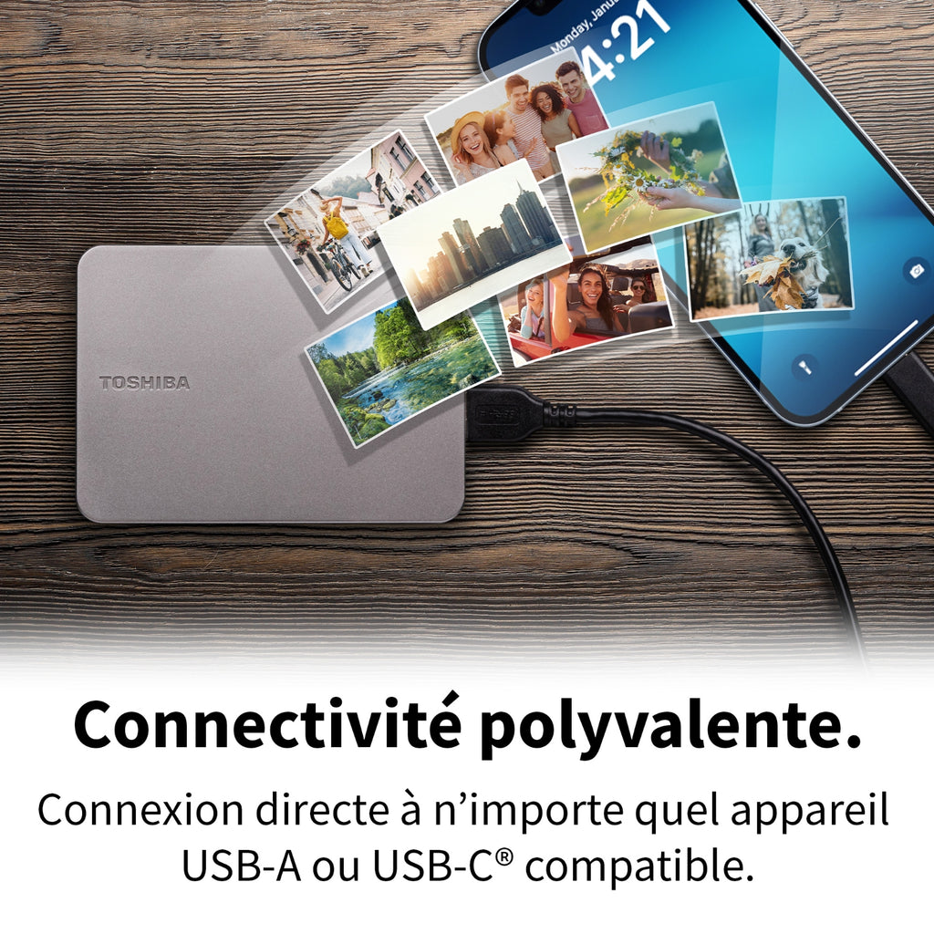 Toshiba Disque dur 2 To Argent USB-C USB-A