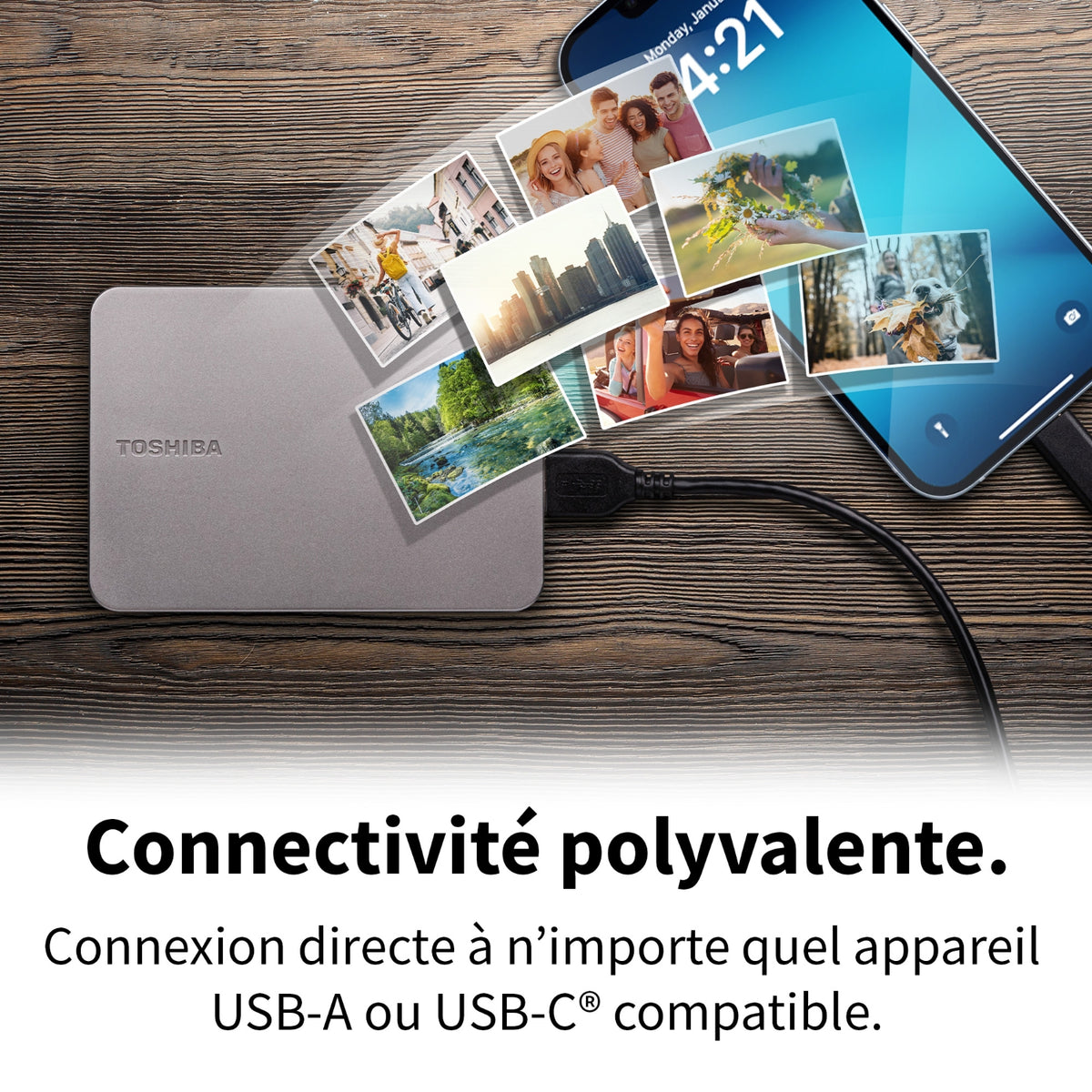 Toshiba Disque dur 4 To Argent USB-C USB-A