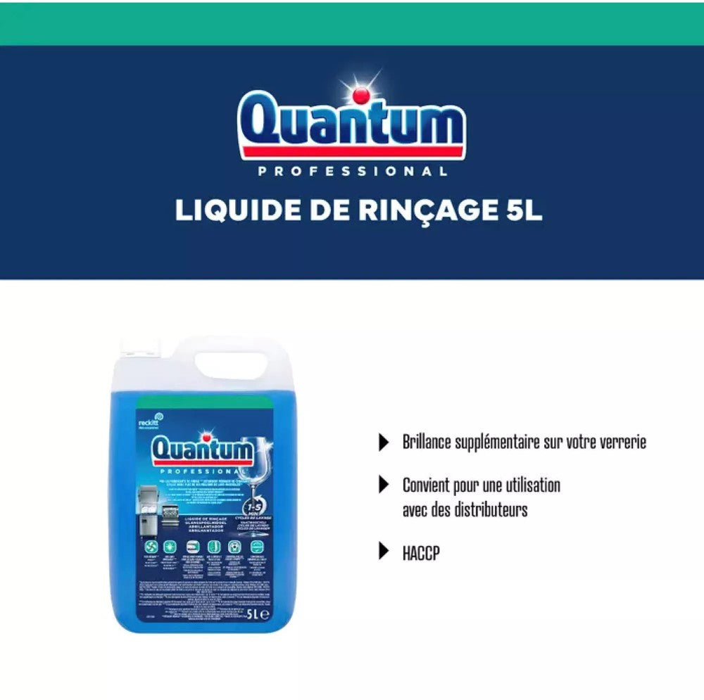 QUANTUM Liquide de rinçage lave-vaisselle professionnel brillance sans traces séchage rapide 5 L