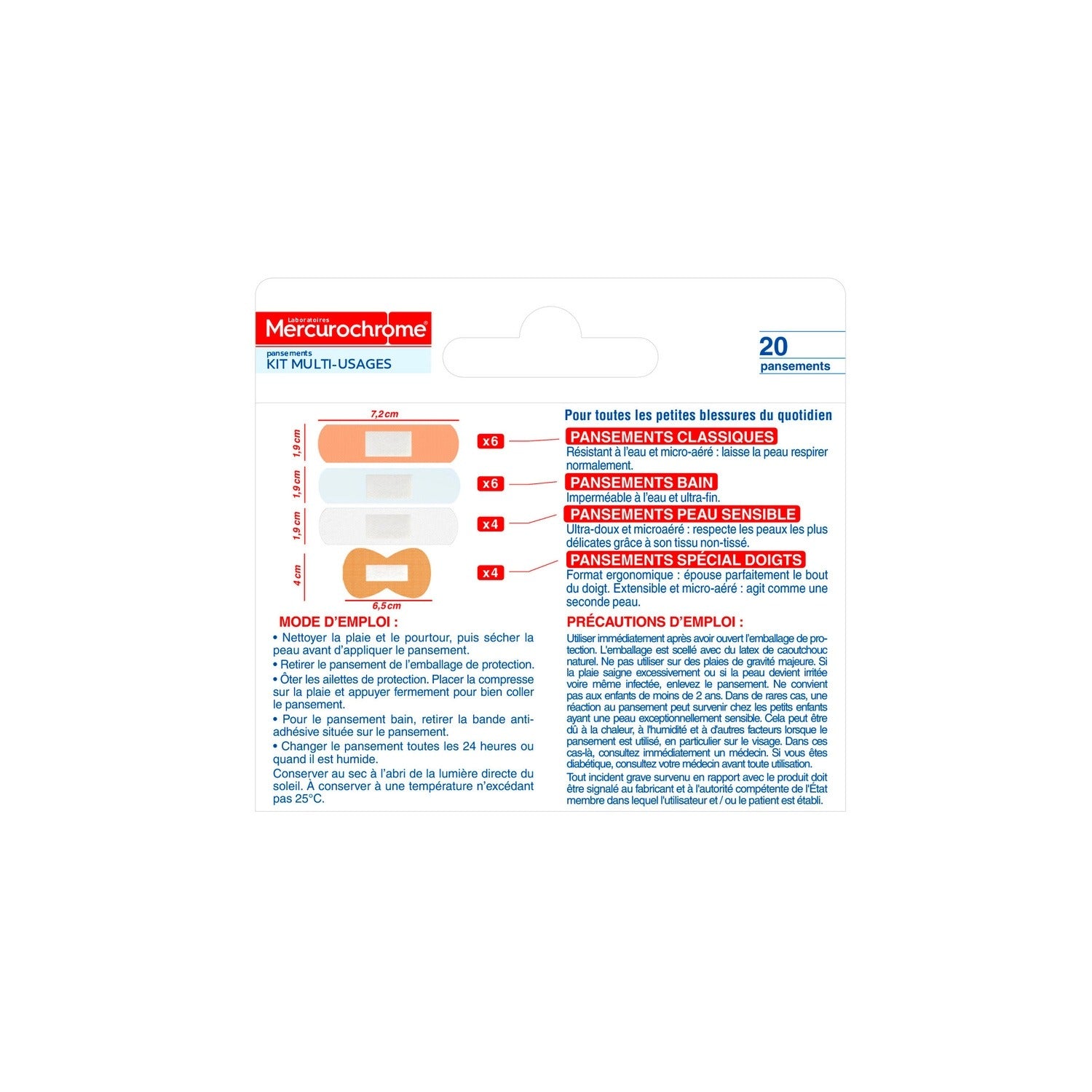 MERCUROCHROME Pansements Bain Peau Sensible Spécial Doigts X20