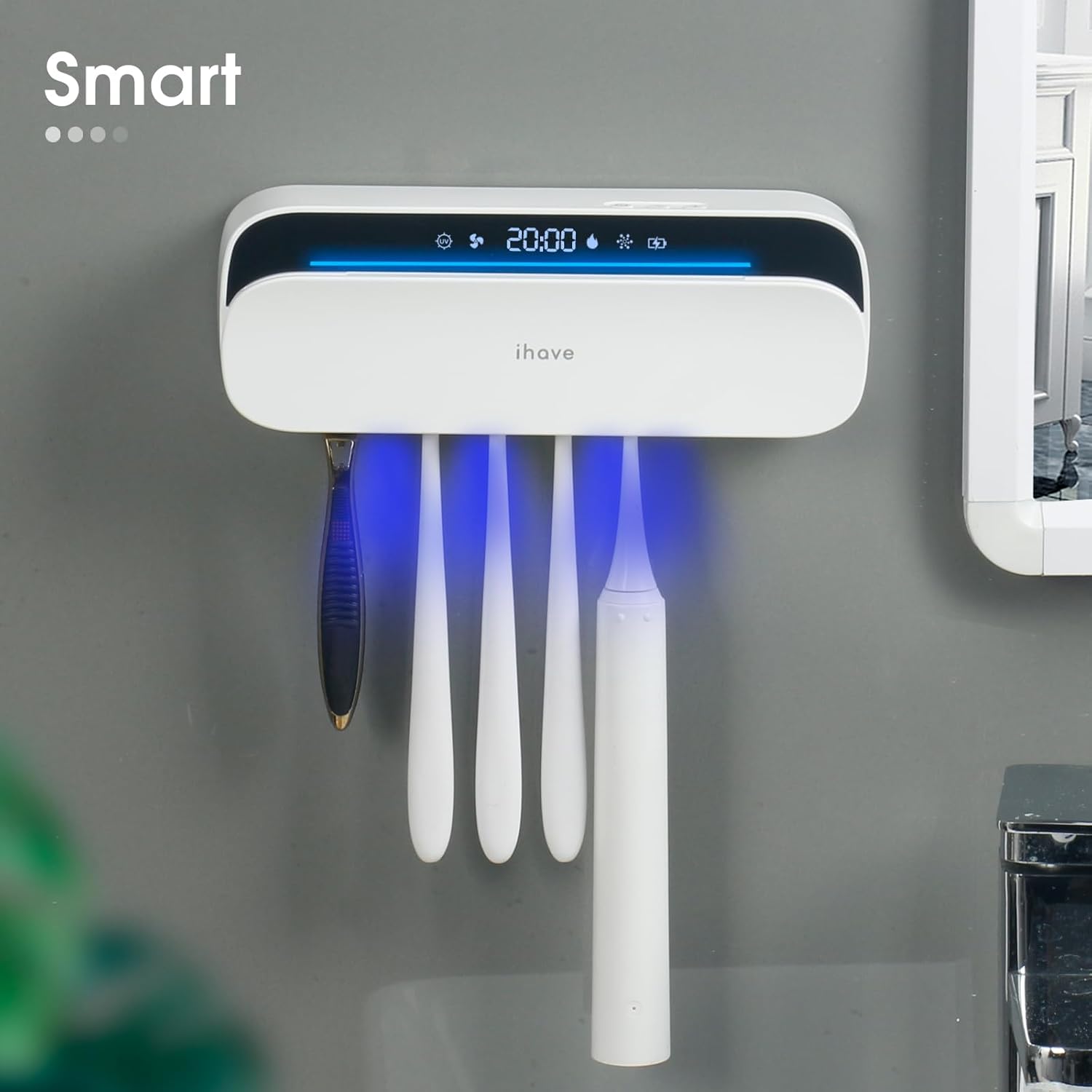 iHave F8 Stérilisateur de brosse à dents avec porte-brosse à dents - Blanc