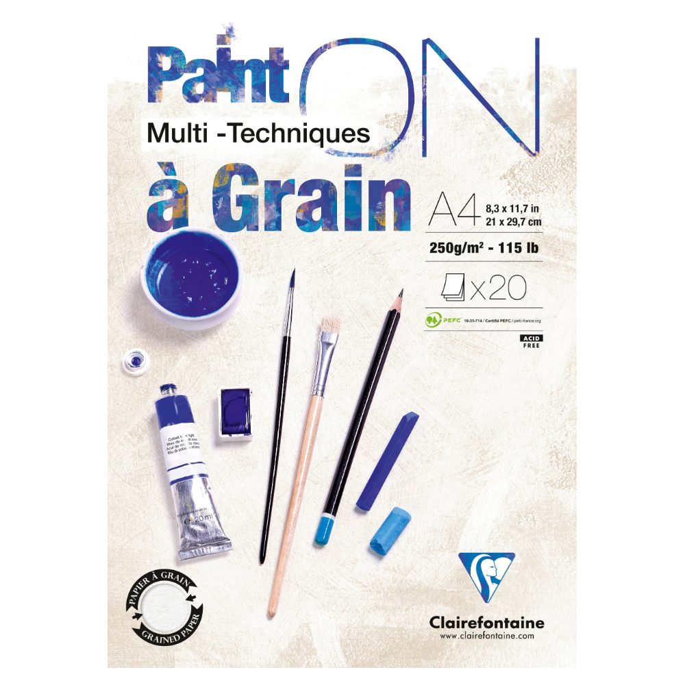 CLAIREFONTAINE Bloc Paint'ON à Grain collé A4 20 feuilles 250g