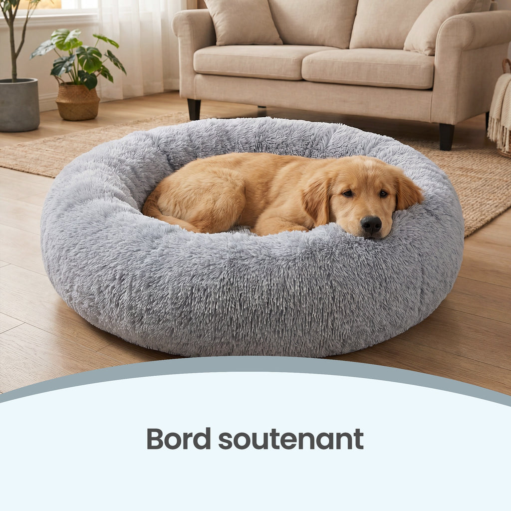 JOYFURNOS Tapis moelleux pour cage de chien avec housse amovible et lavable, gris, 120 x 20 cm, peluche longue, garnissage en coton PP