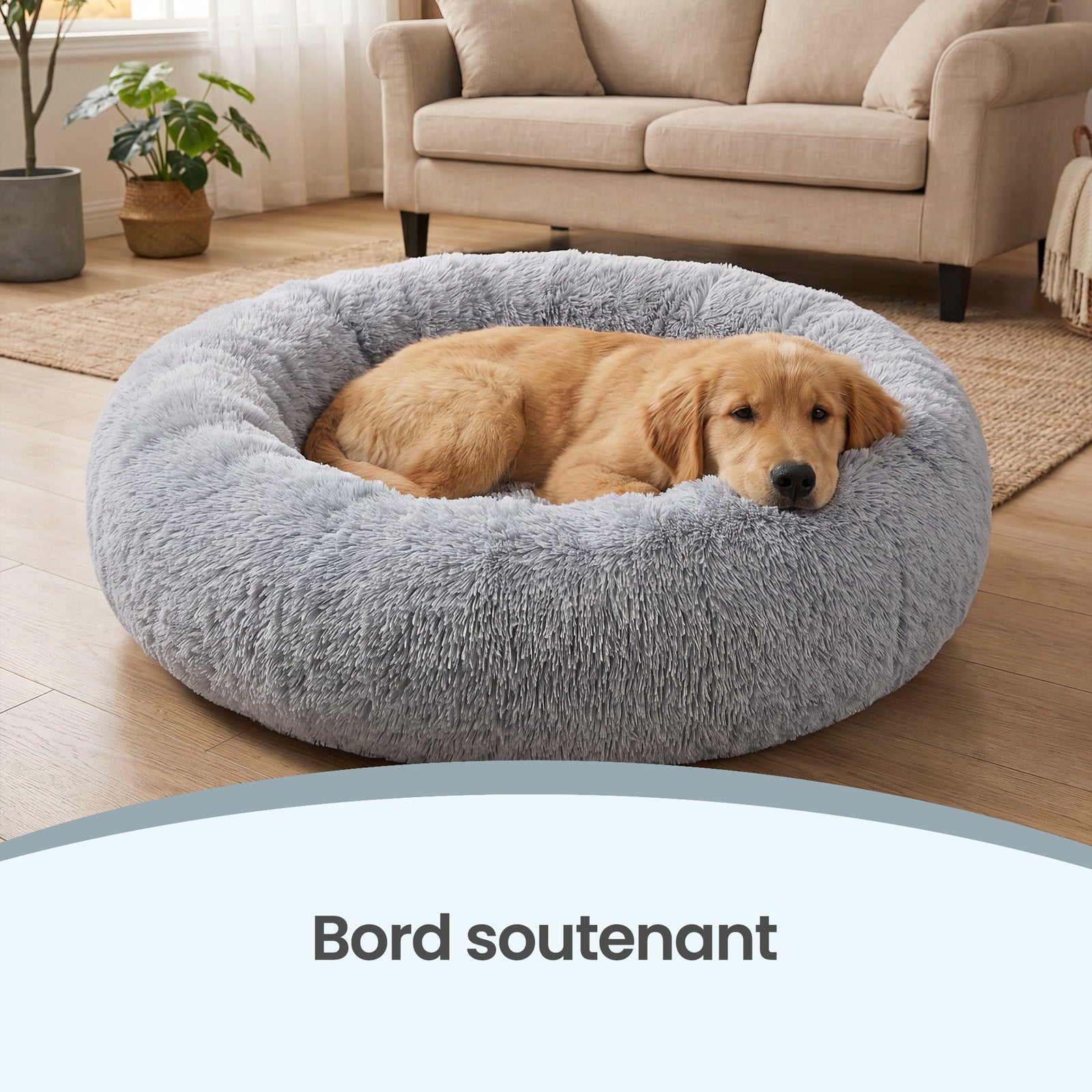 JOYFURNOS Tapis moelleux pour cage de chien avec housse amovible et lavable, gris, 120 x 20 cm, peluche longue, garnissage en coton PP