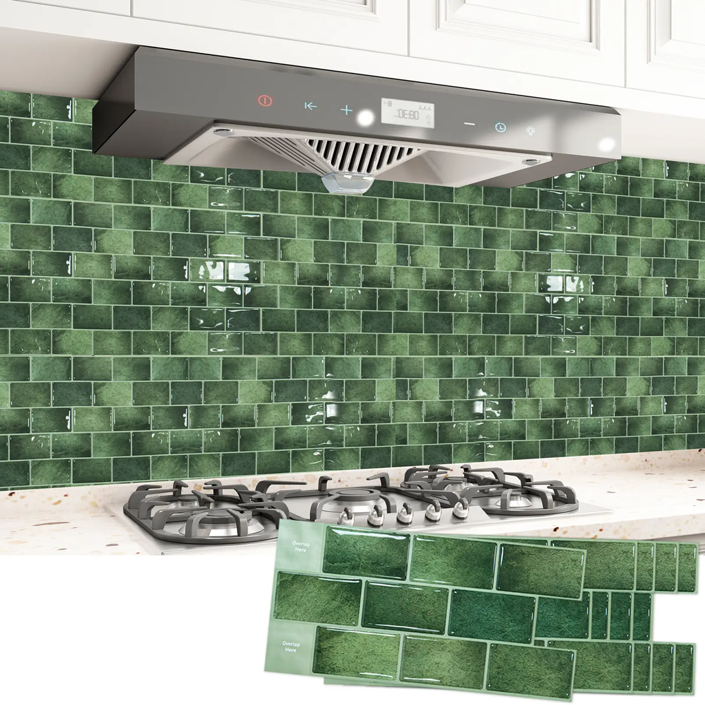 Art3d Autocollants de carrelage adhésifs pour plan de travail de cuisine, lot de 10, 30 x 30 cm, style carrelage de métro en vinyle, pour salle de bain, buanderie, camping-car, hotte aspirante, vert