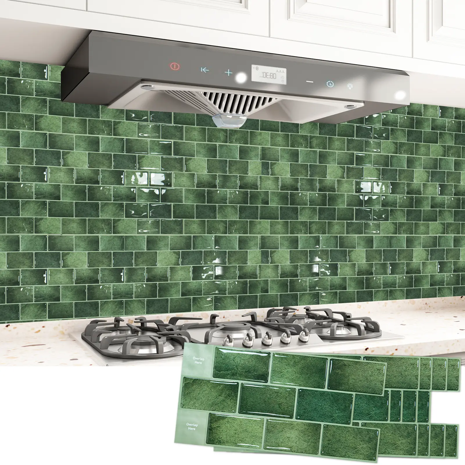 Art3d Autocollants de carrelage adhésifs pour plan de travail de cuisine, lot de 10, 30 x 30 cm, style carrelage de métro en vinyle, pour salle de bain, buanderie, camping-car, hotte aspirante, vert