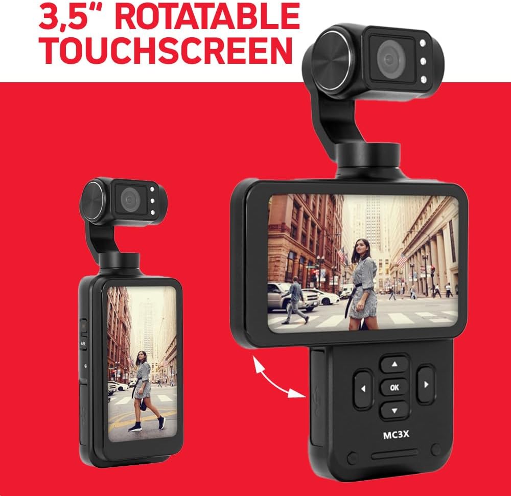 AGFAPHOTO Stabilisateur de caméra photo avec vidéo 5K, 3 axes et grand angle 120 °