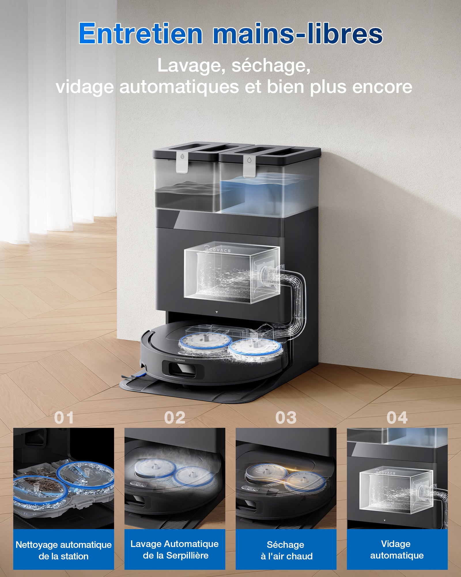 DEEBOT T30e OMNI EU, Noir, Aspiration ultra puissante 25 000 Pa, Double système anti-emmêlement, Brillance pure, Puissance de nettoyage débloquée avec la technologie ZeroTangle 3.0