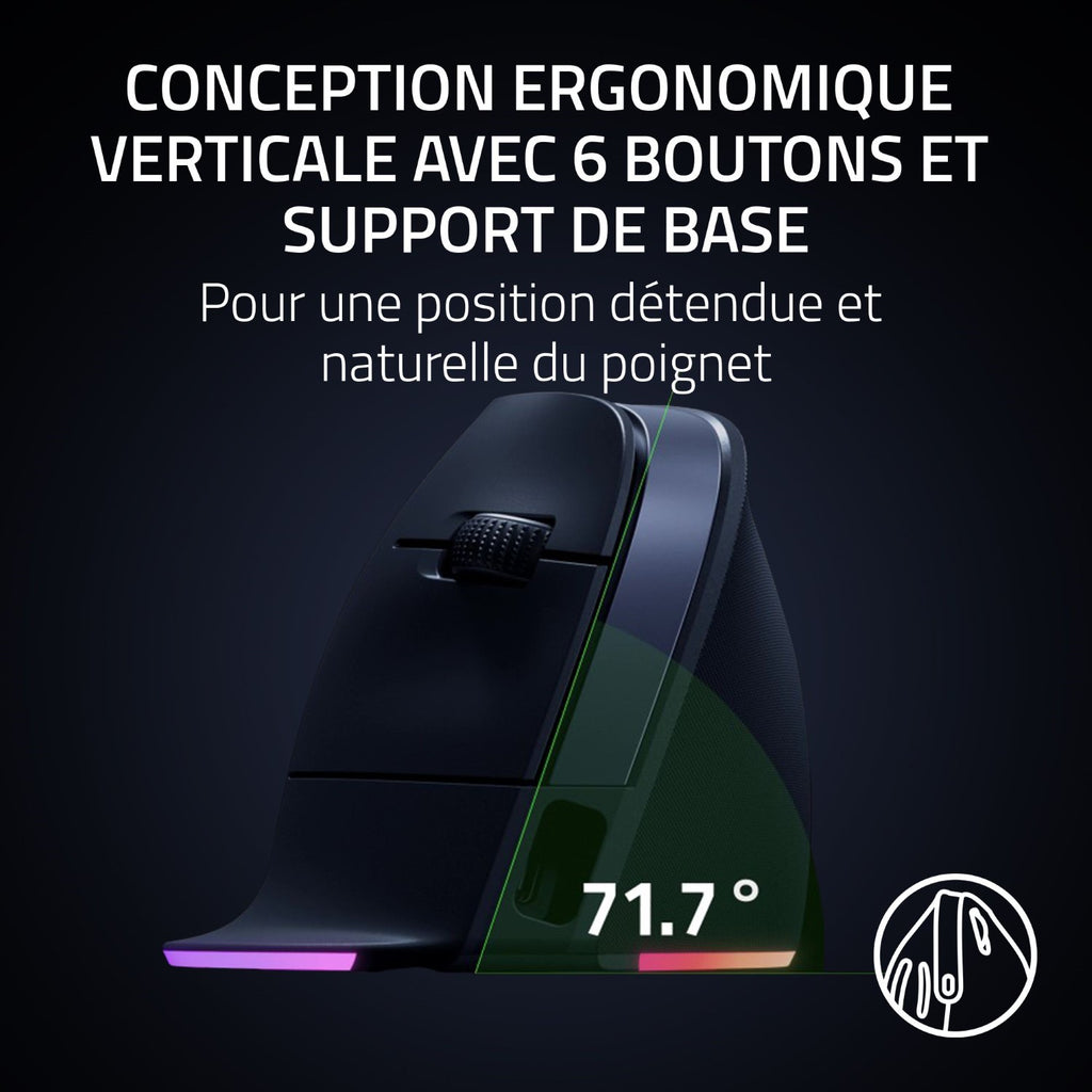 Razer Pro Click V2 Souris de jeu ergonomique verticale sans fil - pour droitier, 30000 DPI, 6 boutons - Noir