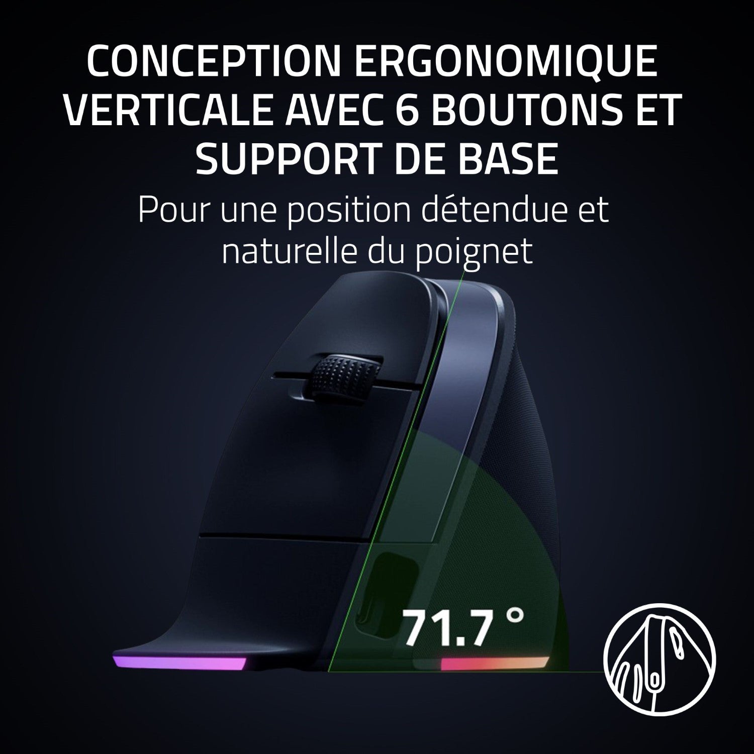 Razer Pro Click V2 Souris de jeu ergonomique verticale sans fil - pour droitier, 30000 DPI, 6 boutons - Noir