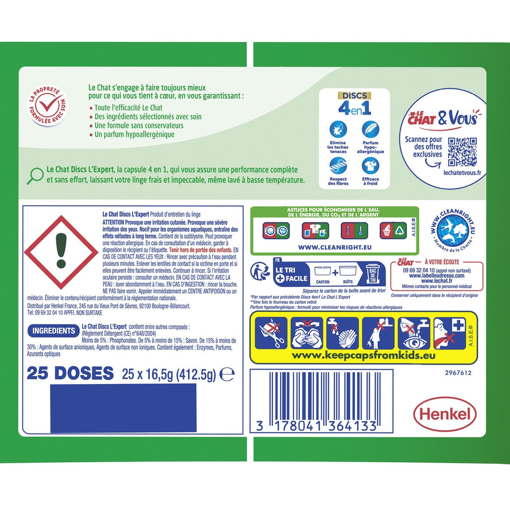 Le Chat Expert Capsules de Lessive, 4 en 1 Anti-Taches, 25 Lavages, 612 g