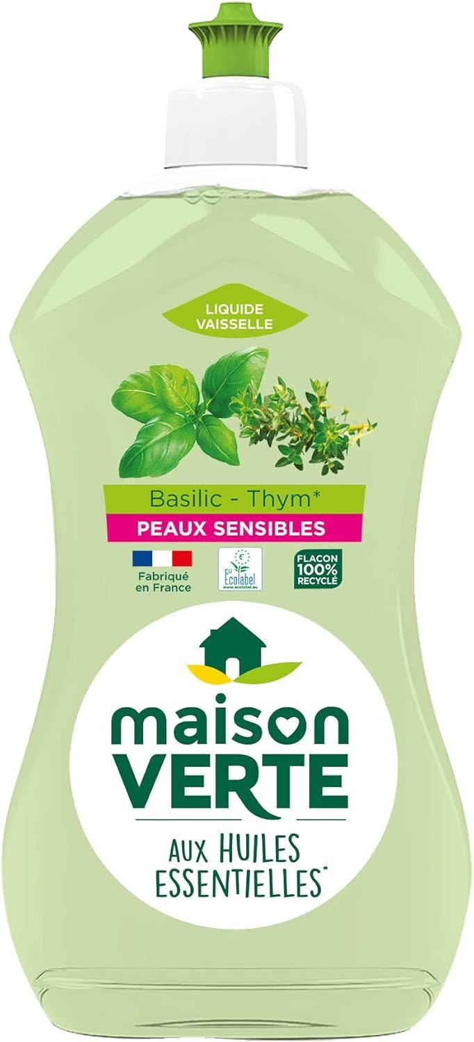 Maison Verte Liquide Vaisselle, Hypoallergénique, Thym & Basilic, 500 ml