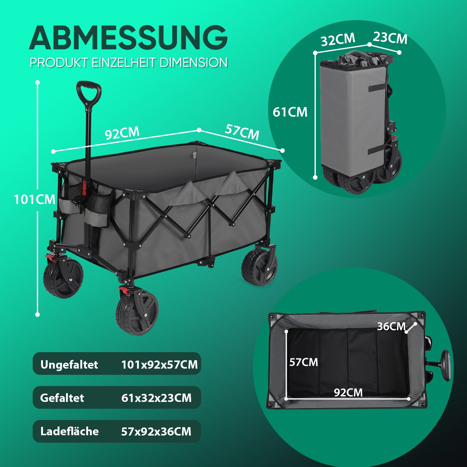 Sekey Chariot de festival pliable 200 L avec roues tout-terrain extra larges et frein, gris