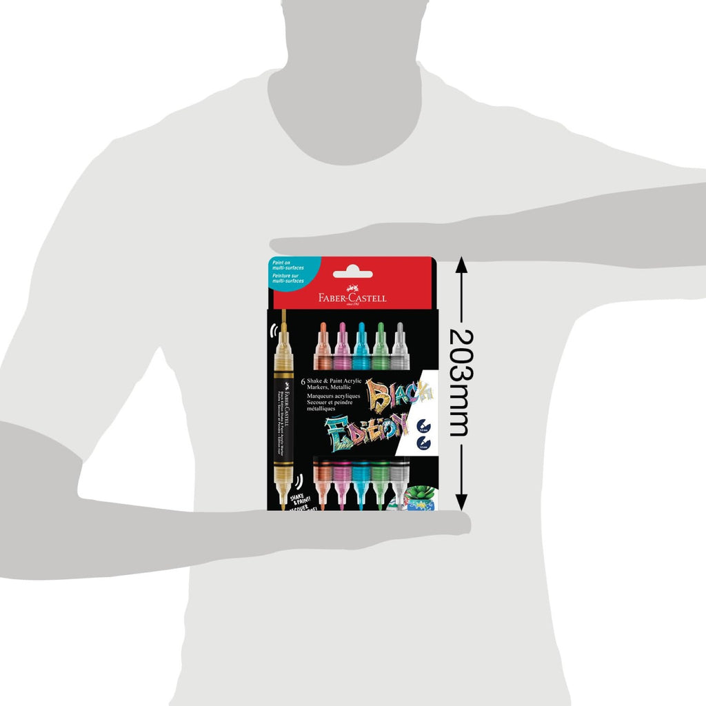 Faber-Castell Marqueurs acryliques Black Edition Shake & Paint, 6 pièces, couleurs métalliques