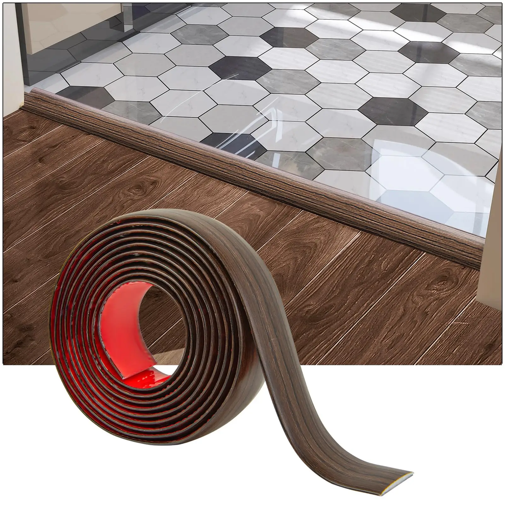 Art3d Bande de transition adhésive en vinyle pour sol, 122 x 4 x 0,3 cm, Grain de bois marron, Cache-joint pour stratifié, carrelage, moquette