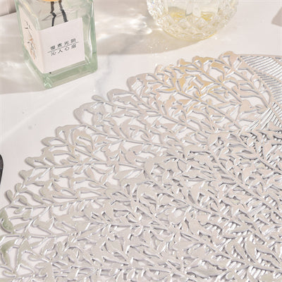 Lot de 6 pièces, Argent, Sets de table ronds fleur de mer en PVC, Sets de table décoration de table de fête, Dessous de vase, Sets de table fête mariage