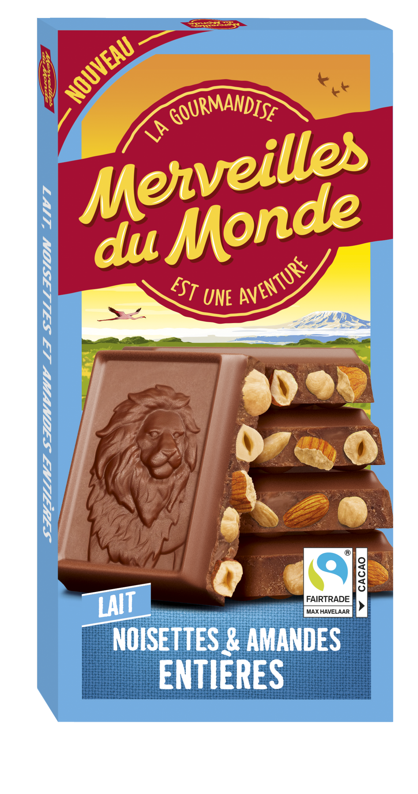 Merveilles du Monde Bloc Lait, Noisettes et Amandes entières 170g
