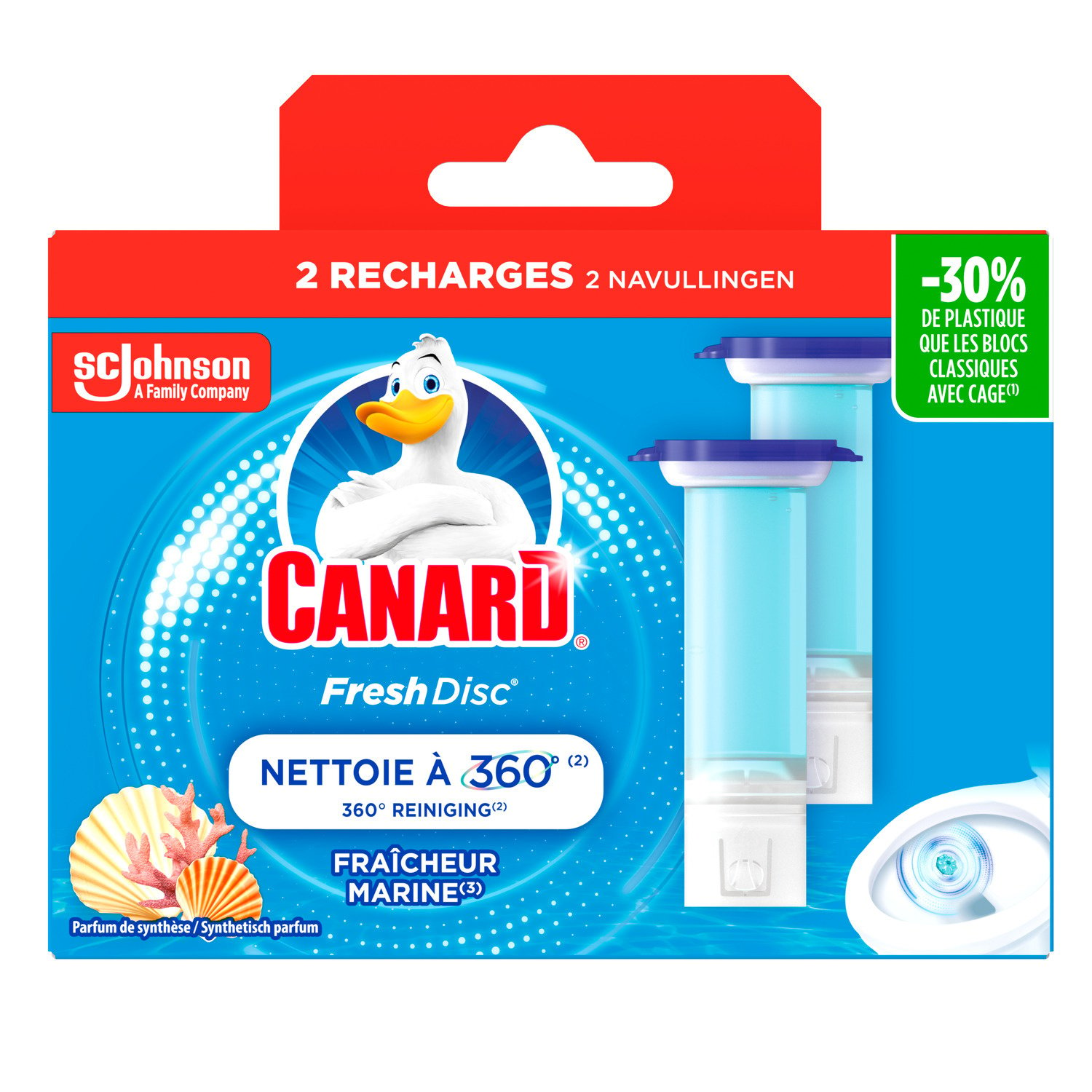 Canard Fresh Disc Recharge Nettoyant et Désodorisant WC, Parfum Marin, 12 Disques (2 x 6)