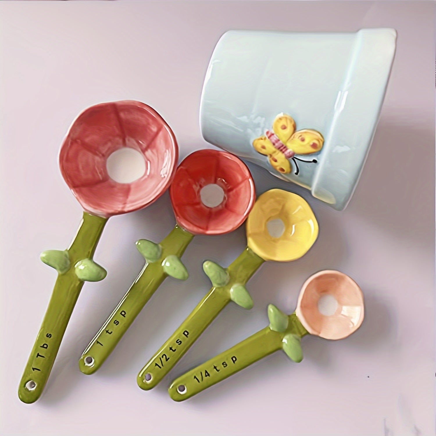 YumiPLUS Cuillères à motifs de fleurs mignonnes pour la pâtisserie, avec graduations en forme de pétale, Lot de 1