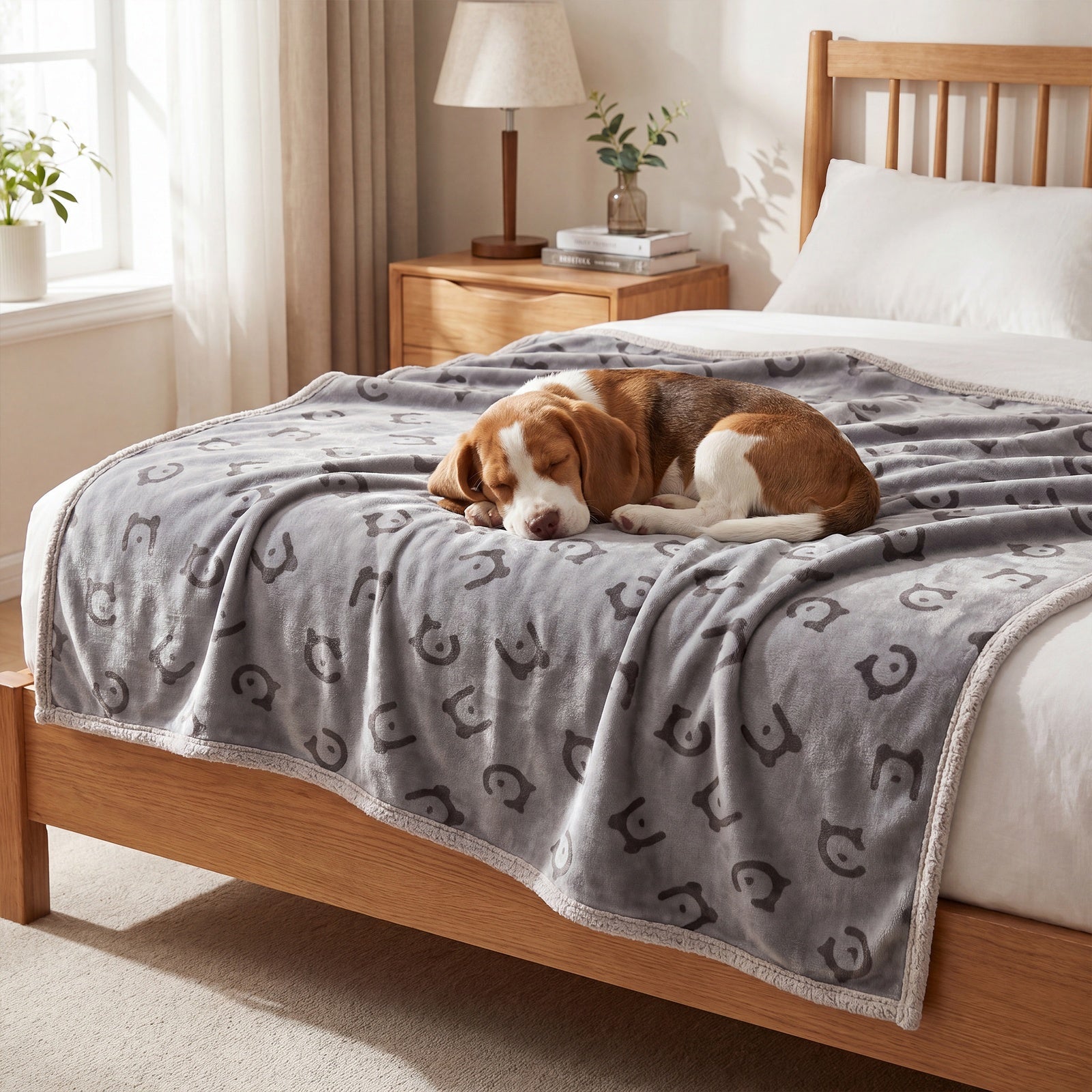 Ochama Couverture imperméable pour chien, 229 x 203 cm, couverture en polaire Sherpa pour animaux, lavable en machine, protège-canapé pour chien réversible, gris