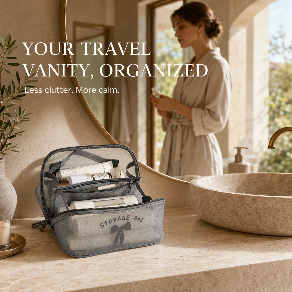 Verbex H7 Gris Sac à main de maquillage haut de gamme, trousse de voyage/pochette cosmétique/sac de rangement/sac de voyage multifonctionnel avec oreiller intégré