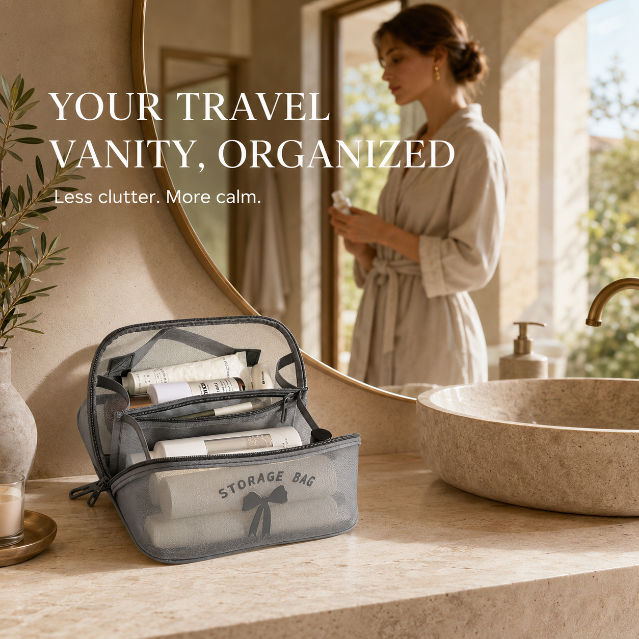 Verbex H7 Gris Sac à main de maquillage haut de gamme, trousse de voyage/pochette cosmétique/sac de rangement/sac de voyage multifonctionnel avec oreiller intégré