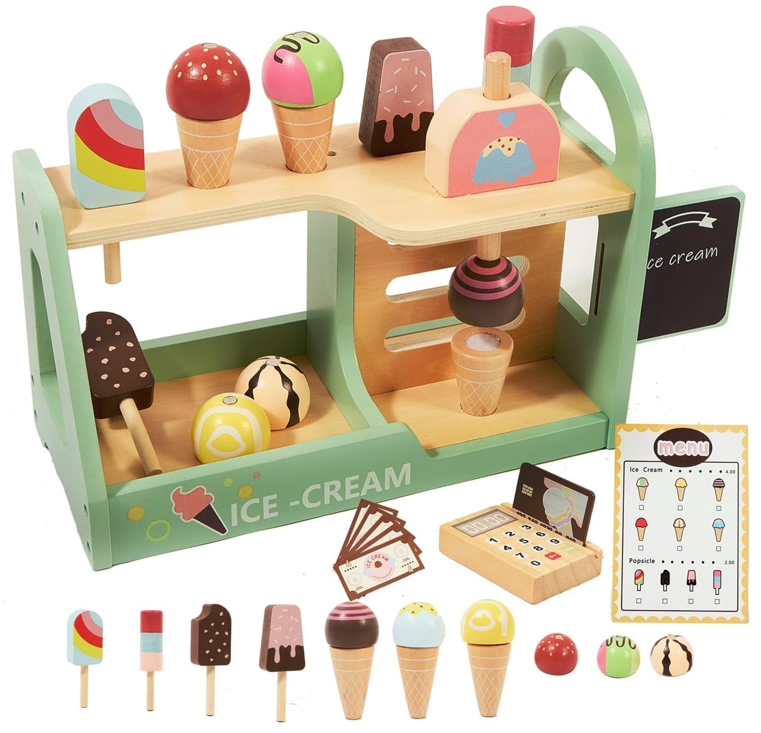 Rilso Ensemble de boutique de glaces en bois pour enfants