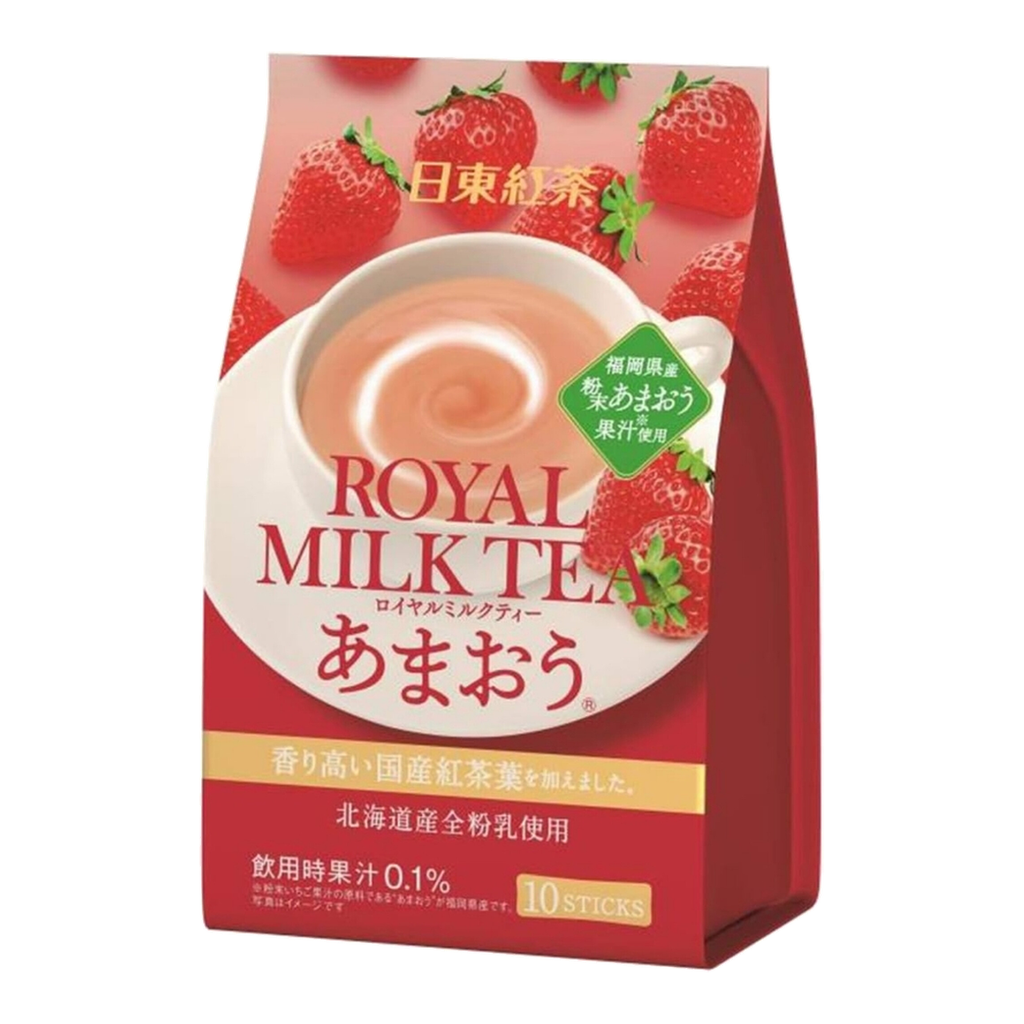Nittoh Black Tea Thé au lait instantané saveur fraise Amaou, 112 g (8 sachets de 14 g) / boîte