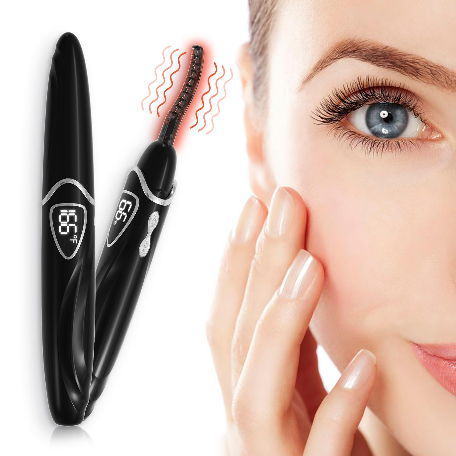 SUNLUXY S600 Recourbe-cils électrique pour courbure naturelle longue tenue, avec affichage LED de la température et de la batterie, arrêt automatique de sécurité - Noir