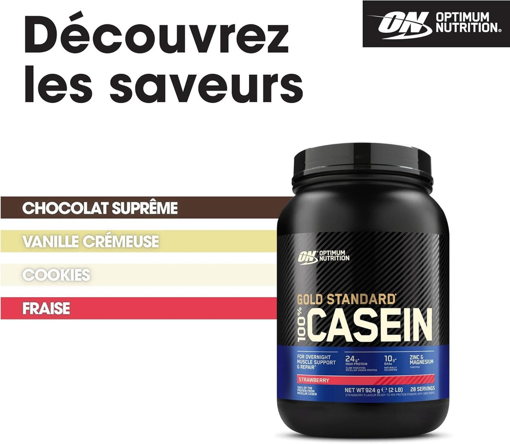 Optimum Nutrition Gold Standard 100 % Caséine, Saveur Fraise Délice 924 g (28 portions)