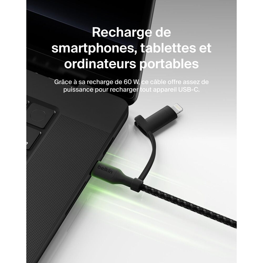 Belkin Câble tressé 2-En-1 USB-C & Lightning PCR 1,5 m - Noir