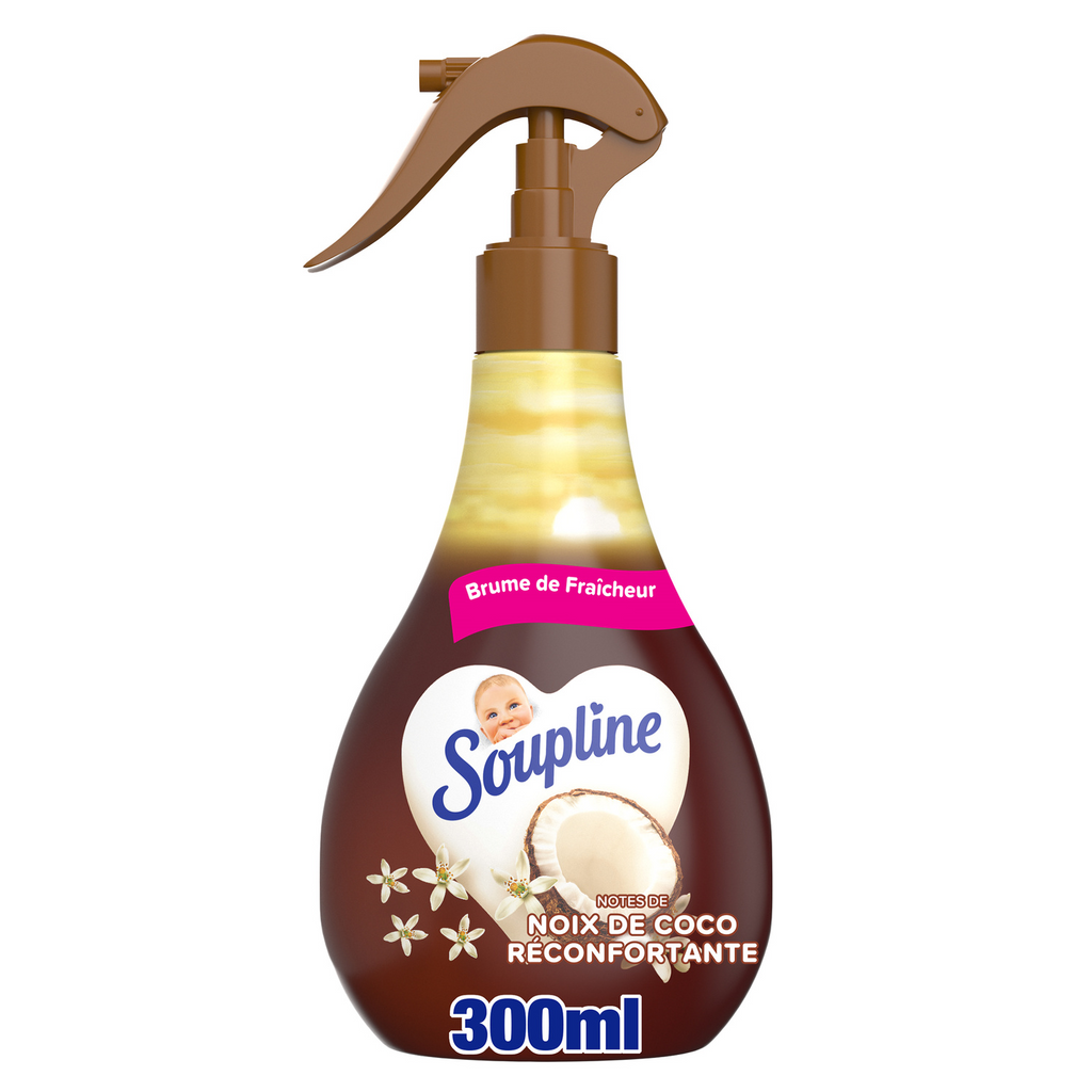 SOUPLINE Brume de Fraîcheur Textile Noix de Coco, Rafraîchissement Instantané Entre les Lavages, 300 ml