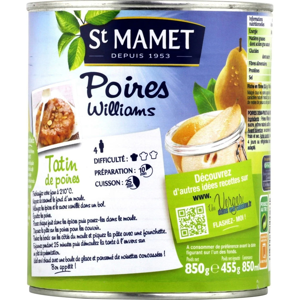 ST MAMET Demi-poires au Williams au sirop léger 455 g (égoutté)