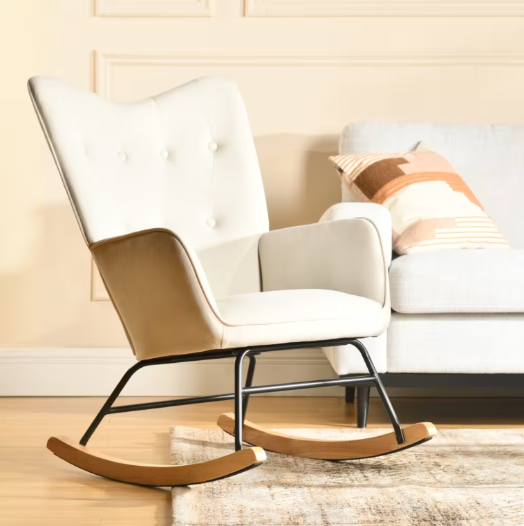 Fauteuil à bascule de loisirs en velours blanc cassé