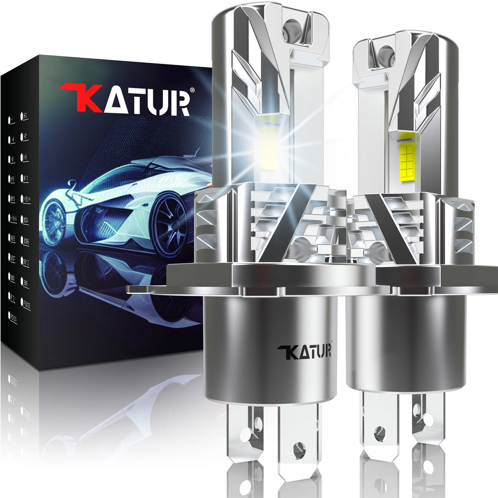 KATUR Ampoules LED de phare H4, 26 000 lm, 80 W par paire, H4 9003 HB2, hautes/ basses intensités, 6000 K blanc, sans ventilateur, étanches, format mini, plug & play, lot de 2