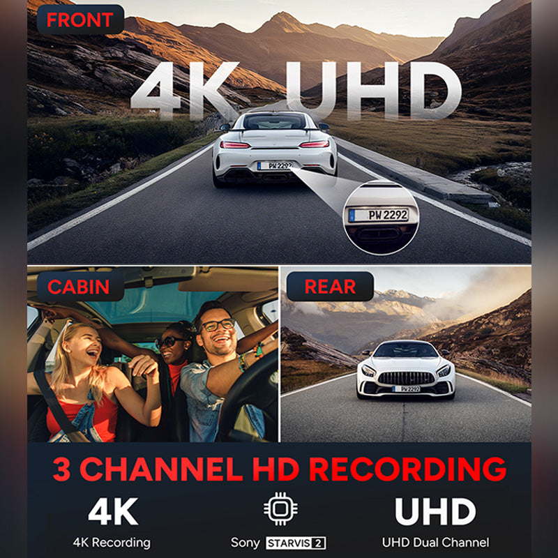 SJCAM M60S Caméra embarquée 3 canaux avec enregistrement avant 4K, arrière 2K et habitacle 1080P, capteur IMX335, WDR, H.265, capteur G, Wi-Fi et surveillance de stationnement