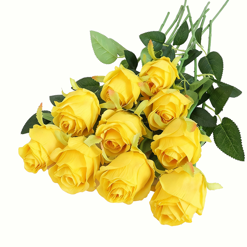 Yuejia Lot de 10 roses jaunes artificielles en soie - 50 cm