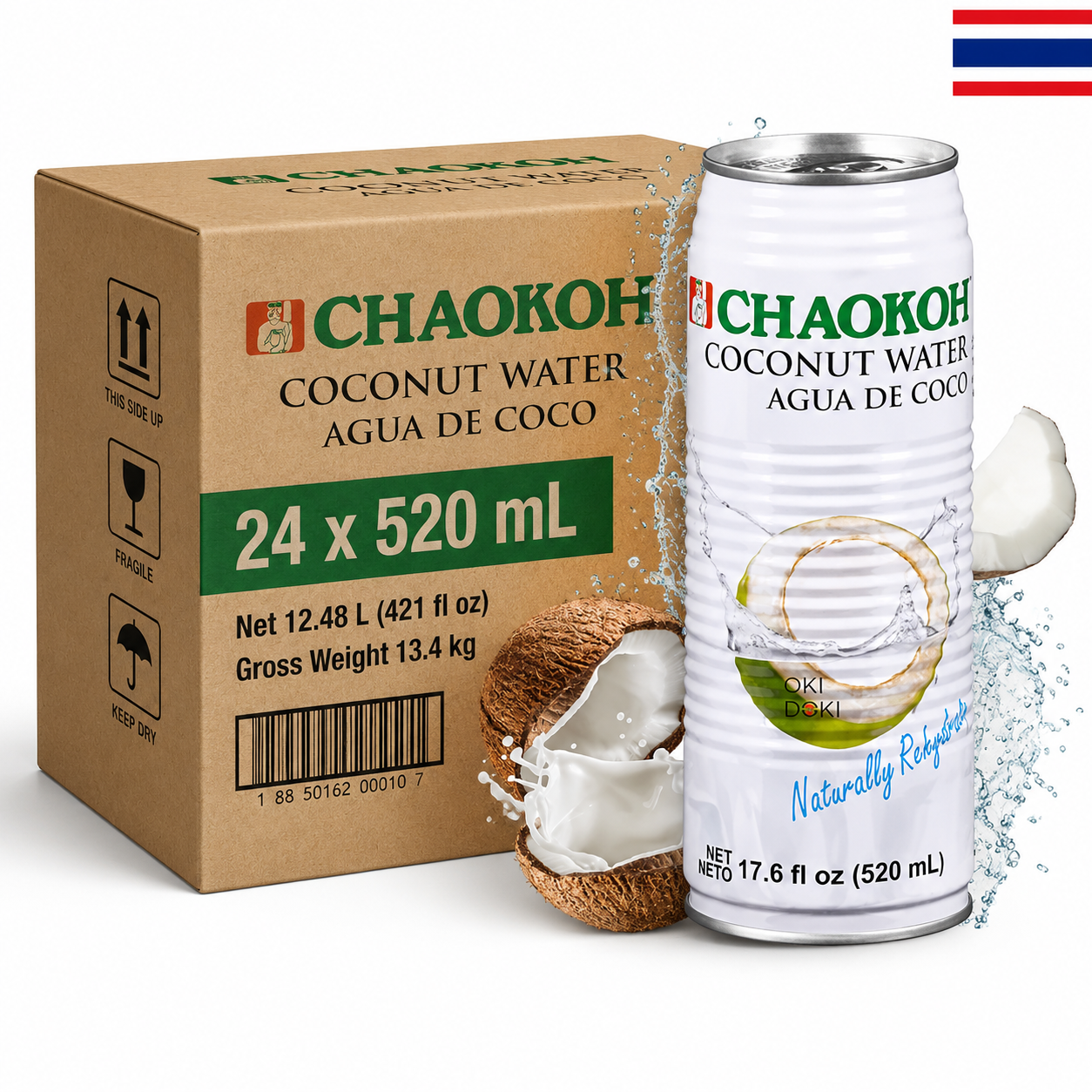 CHAOKOH Eau de coco 24 x 520 ml